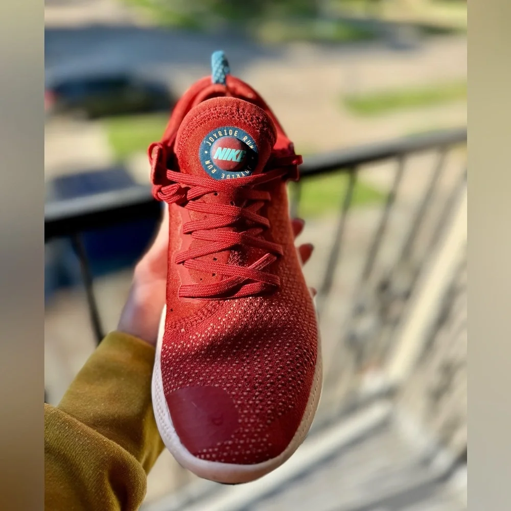 Nike Red Knit Running Shoes with Blue Accents